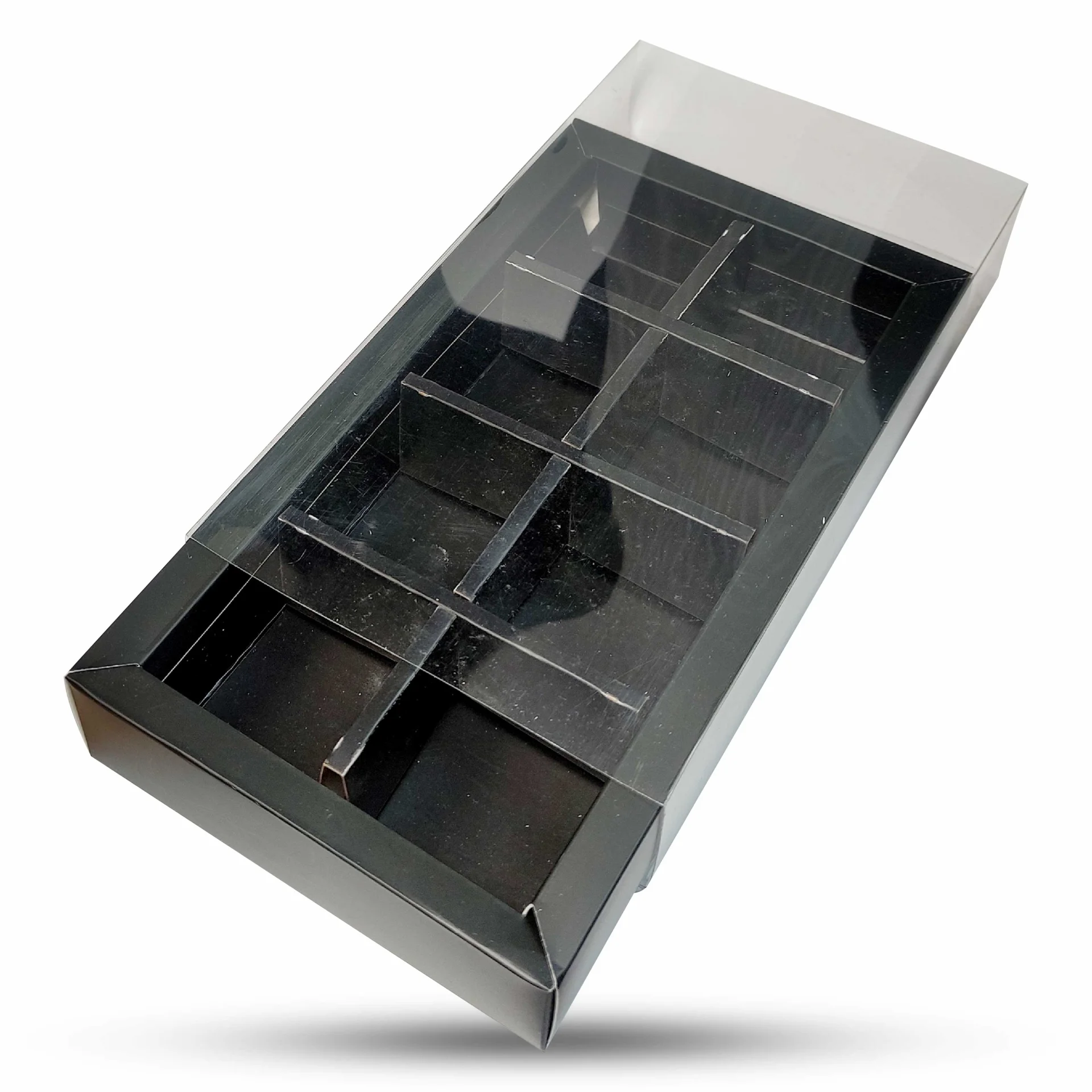 جعبه شکلات 8 عددی مشکی همراه مقسم (پک 5 تایی)