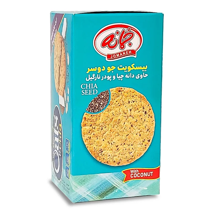 بیسکوئیت جو دو سر دانه چیا و پودر نارگیل جمانه